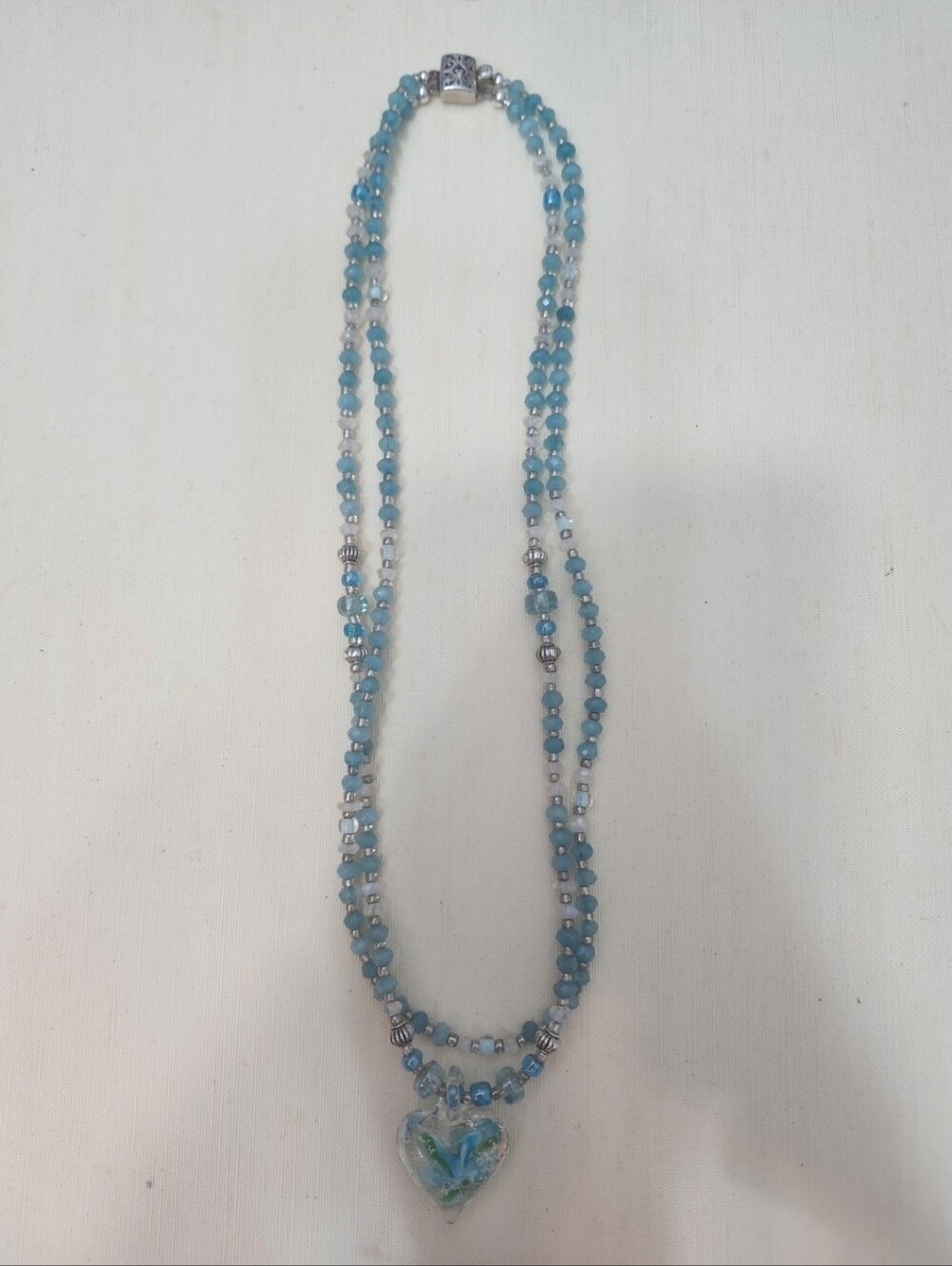 Handmade Aquamarine, moonstone and Czech glass Beaded Necklace